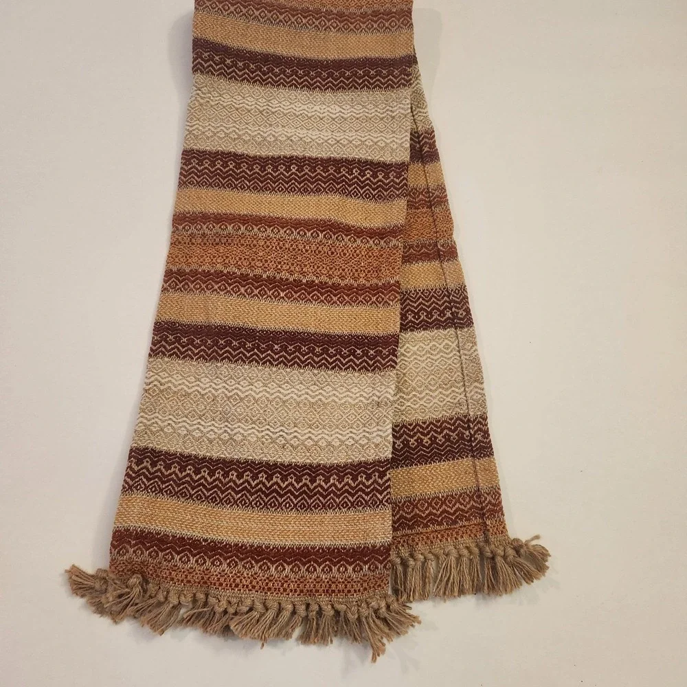 Food Network Woven Table Runner Jute Cotton Striped Boho Fringe Multi 13x76